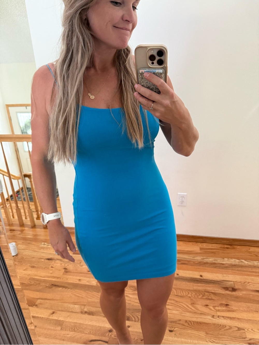 Zara Bright Turquoise Spaghetti Strap Mini Dress